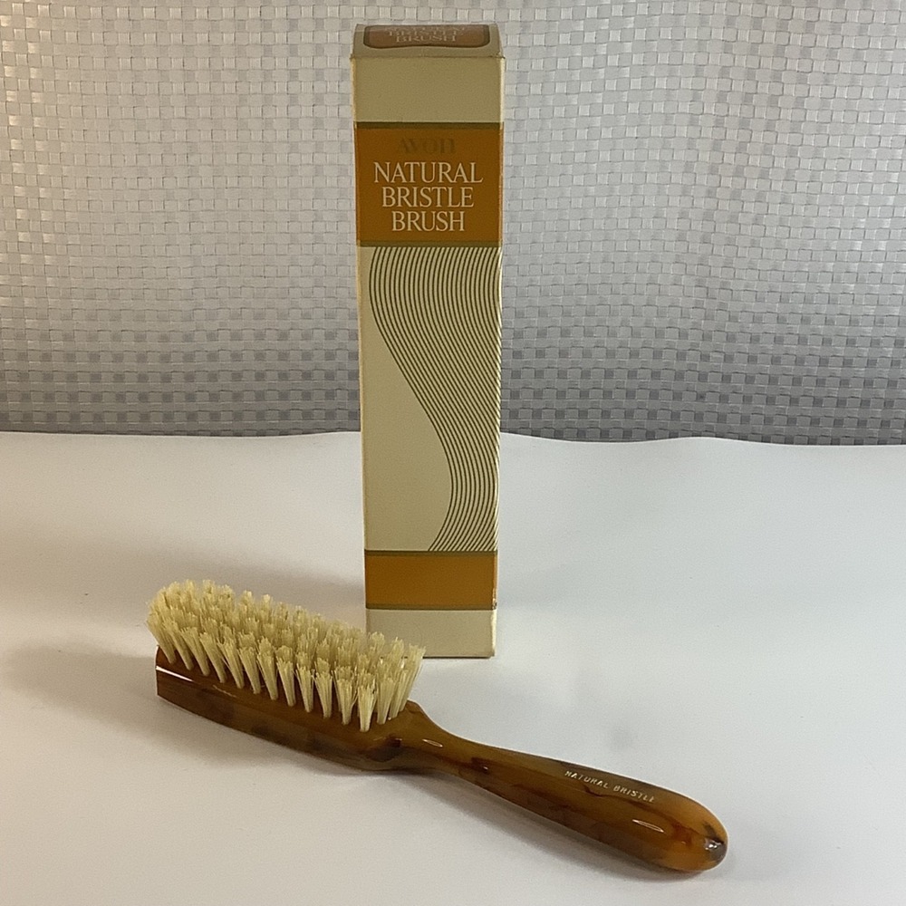 Avon Natural Bristle Hair Brush‎ 8" Butterscotch Dark Caramel Swirl w/ Box VTG